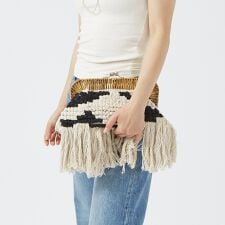 【Swaraj/スワラージ】ラタンフレームクラッチバッグ / フリンジ / チェ