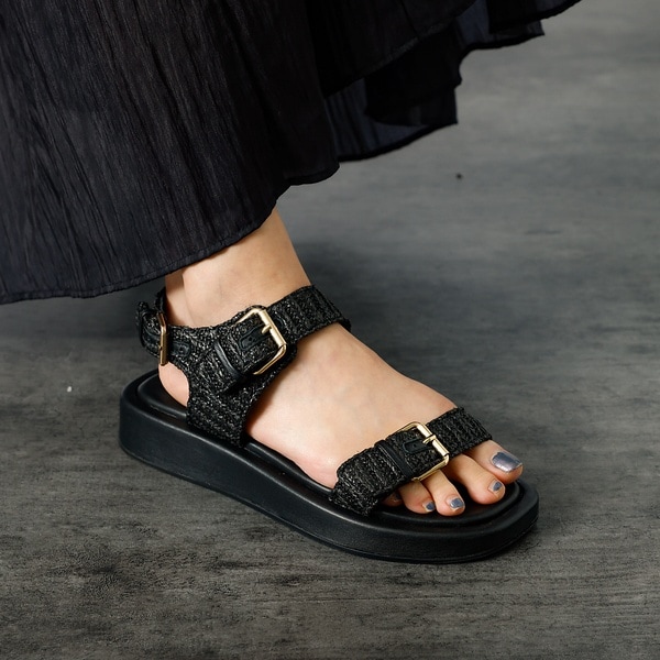 【PAOLO BOVE / パオロ ボーヴ】ラフィアベルトサンダル / 厚底サン