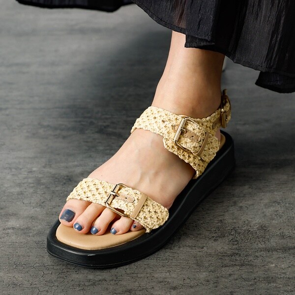 【PAOLO BOVE / パオロ ボーヴ】ラフィアベルトサンダル / 厚底サン