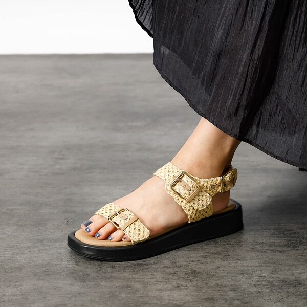 【PAOLO BOVE / パオロ ボーヴ】ラフィアベルトサンダル / 厚底サン