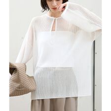 スキッパー風透かしメッシュニット