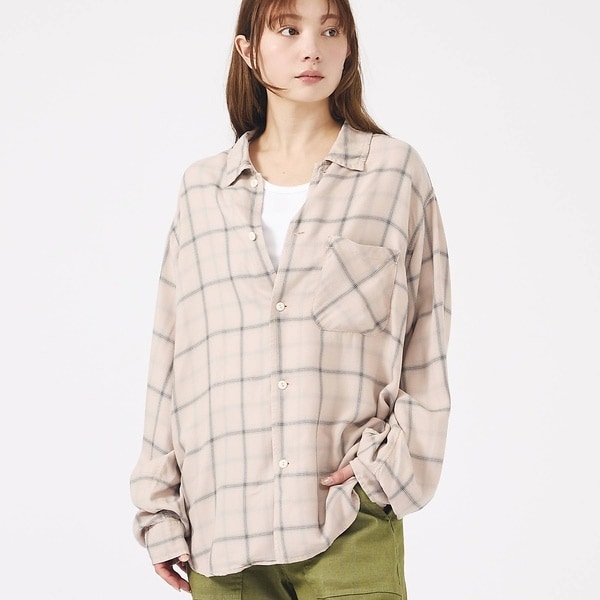 REMI RELIEF / レミレリーフ | レーヨン チェック シャツ | F | ベージュ | レディース REMI RELIEF（レミ レリーフ） シャツ レーヨンツイルチェックシャツ