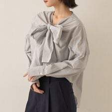 コットンチェックリボンブラウス【予約】