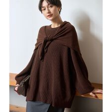 【ストールセット】ポケット付片畦ニットプルオーバー