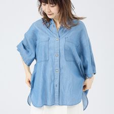 【JOHNBULL/ジョンブル】シアーデニムハーフスリーブシャツ/半袖/コットン