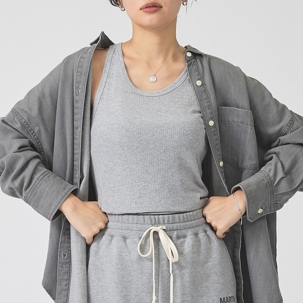 新品未使用　タンク　ブラトップ　グレー　クリスマス　ちゃぴさん　ジムウェア　M IRONING/アイロニング】SHEER RIB TANK タンクトップ | ルージュ