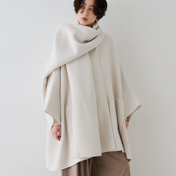 2サイズ展開】ストール/マフラー付き変形リバーコート【予約