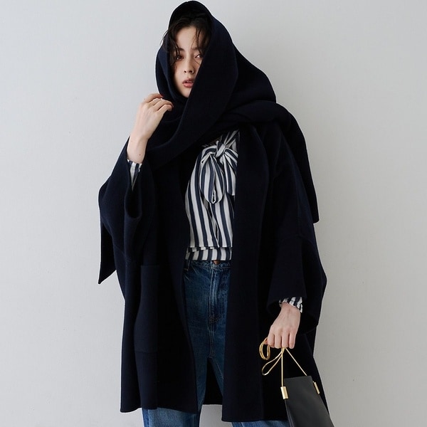 2サイズ展開】ストール/マフラー付き変形リバーコート【予約