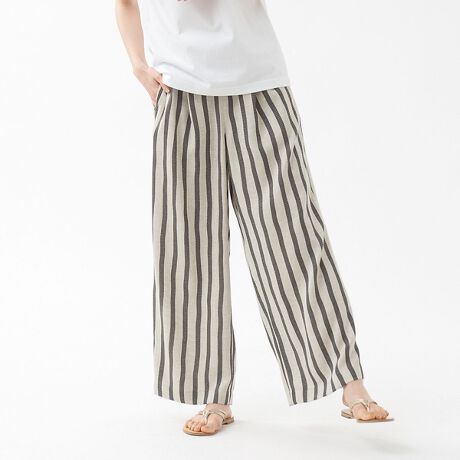 セットアップ対応》リネンライクストライプワイドパンツ | カリテ  