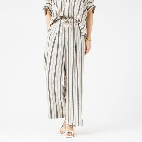 セットアップ対応】リネンライクストライプワイドパンツ | カリテ  