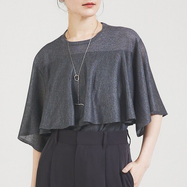 qualite ラメフレアニットプルオーバー チャコールグレー 新品✨ qualite ラメフレアニットプルオーバー チャコールグレー 新品✨ ラメ