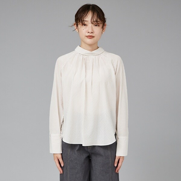 ストライプハイネックギャザーブラウス | カリテ(qualite) | マルイ