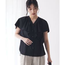 ラッフルカラーVネックブラウス