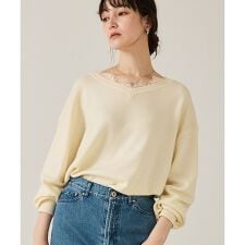 【トレンドアイテム】Vネックレース付きニット