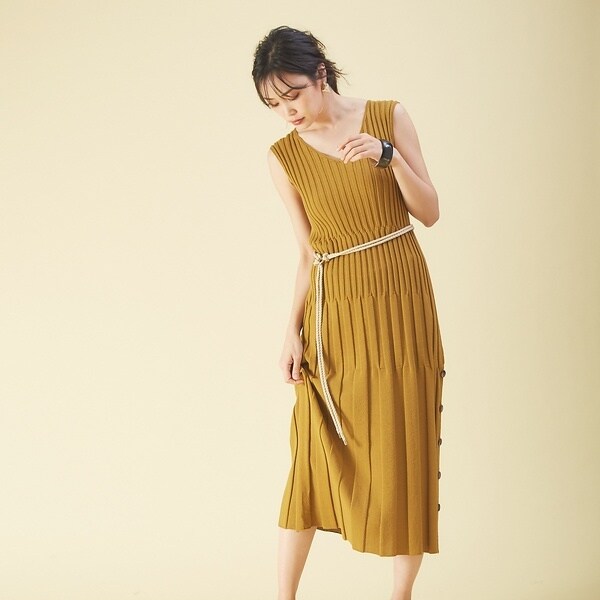 lifedress ファッション ADAWAS リブニットドッキング ワンピース