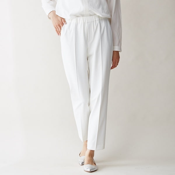 美品◎カリテ　ストレッチシガレットパンツ　ホワイト カリテ qualite ストライプ2WAYストレッチシガレットパンツ