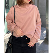 ニット切替裏起毛ハイネックゆるスウェット