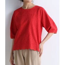 綿１００％花柄レースブラウス