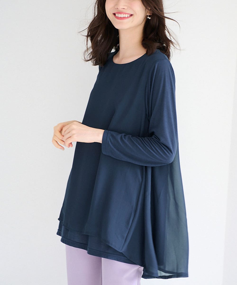 ＜裏微起毛＞異素材切替チュニック