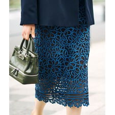 配色花柄レーススカート