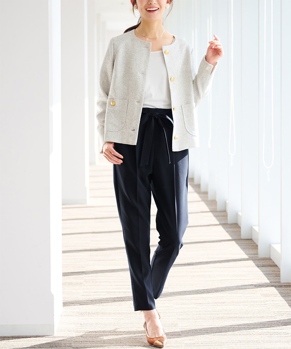 2点セット】メタル調ボタンノーカラージャケット&パンツスーツ