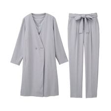 【２点セット】防しわ洗えるロングジャケットセットアップ