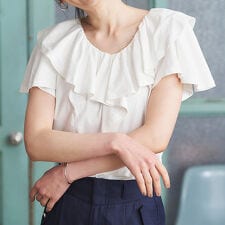 ひんやり！綿１００％フリル衿カットソープ