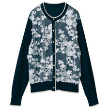 立体レース切替ニットカーディガン