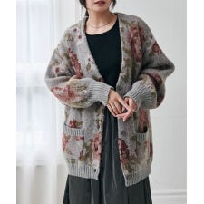 フラワーフェザーＶネックロングカーディ