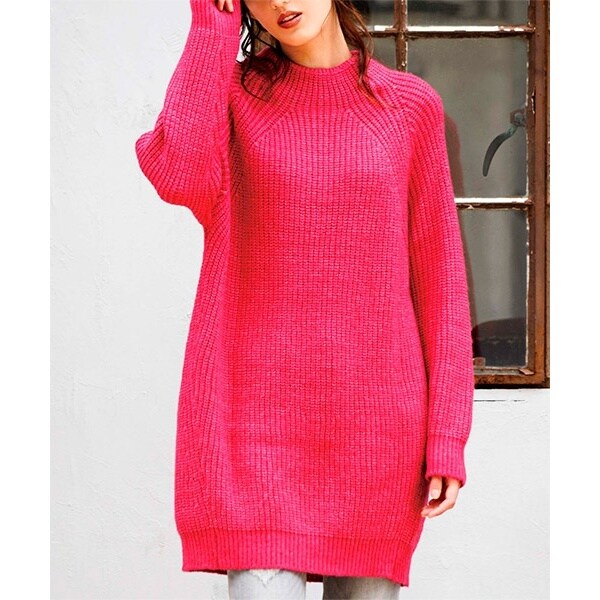 赤 マゼンタ ハイネック 花柄 チュニック ゆったり LL レオナール風 ピンク ふわもち編地柄ハイネックチュニック | ラナン(Ranan) | マルイウェブ