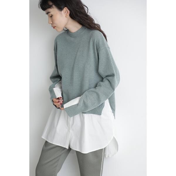 シャツレイヤードニットトップス