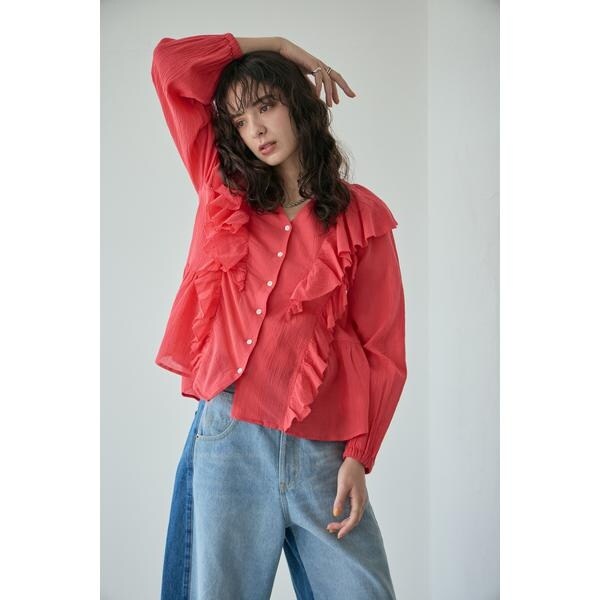 ローズバッド】ROSEBUD チュニック 切替フリル Tシャツ