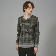 ペインティング ブロークンチェック Vネック プルオーバー ニット