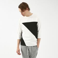 異素材スラッシュ七分袖Tシャツ