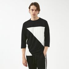 異素材スラッシュ七分袖Tシャツ