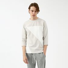 異素材スラッシュ七分袖Tシャツ