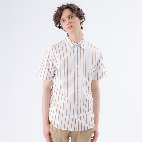 ブークレーラインストライプ 半袖 シャツ Recency of Mineブークレーラインストライプ 半袖 シャツ