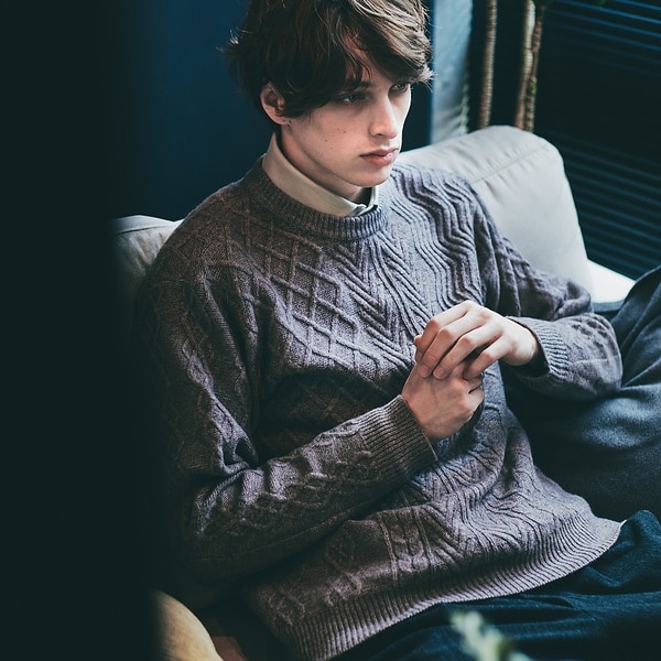 パッチワーク アラン プルオーバー クルーネックニット | アバハウス