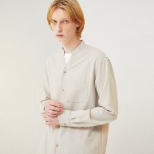 ストレッチ ノーカラー Vネック シャツ