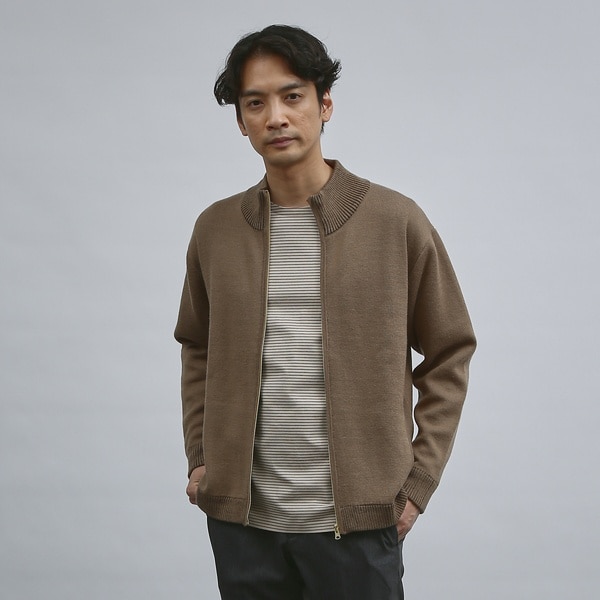 【グレージュ】【ウールブレンド】スマートシルエット ドライバーズニット / ブルゾン ウールブレンド】スマートシルエット ドライバーズニット / ブルゾン