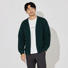 【ウォッシャブル】リップルボーダー ボタンレス ニット カーディガン