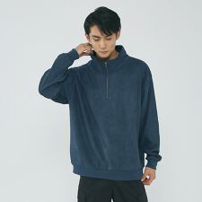 スウェード 裏起毛 ハーフジップ トレーナー