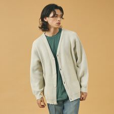ルーズシルエット ハイゲージ ポリ Vネック ニット カーディガン