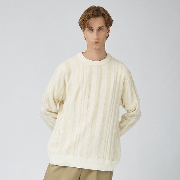 5351プールオム ポップコーンビッグワッフルVネックニット ブラック サイズ2  セール 定番人気ホールガーメントVネックニット （ニット