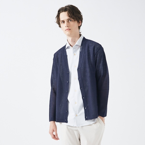 メッシュニット】ドライタッチ 比翼 カーディガン / シアー