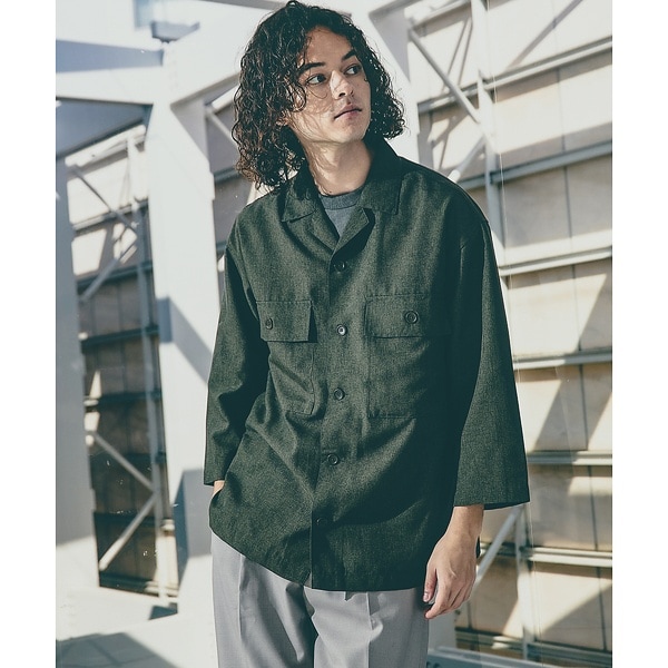 セットアップ対応】リネンライクミリタリーシャツ/CPOシャツ