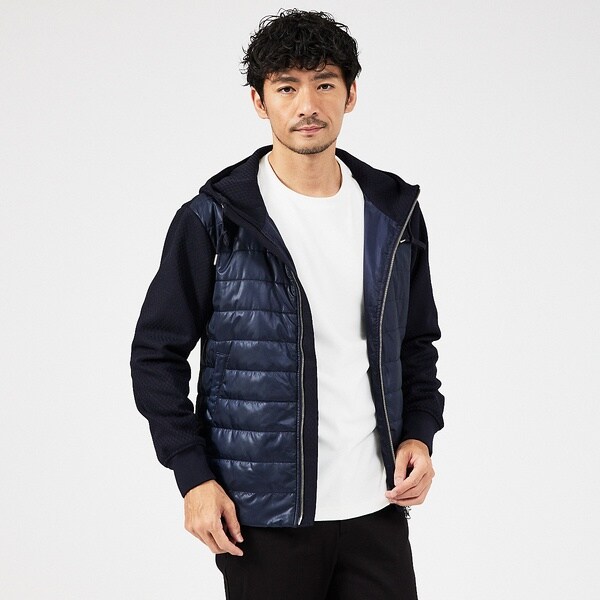 MASCHILE】セットアップ対応/チェック リンクス ニット フードブルゾン