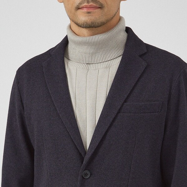 秋冬生地/セットアップ対応】ヘリンボーン柄 ニット ジャケット