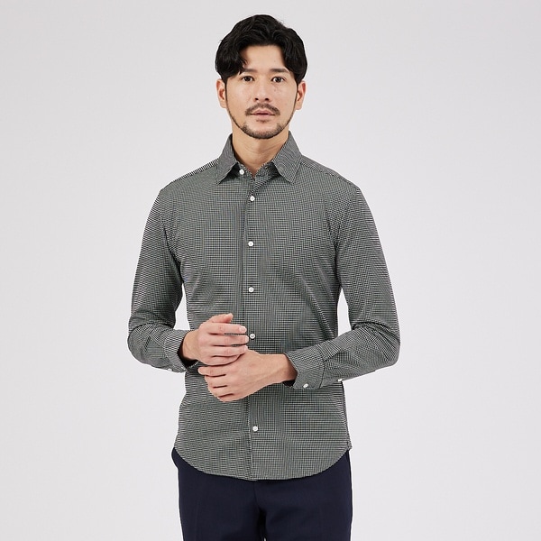 FLEX SHIRTS】コンパクトシルキー ギンガムチェック 長袖シャツ