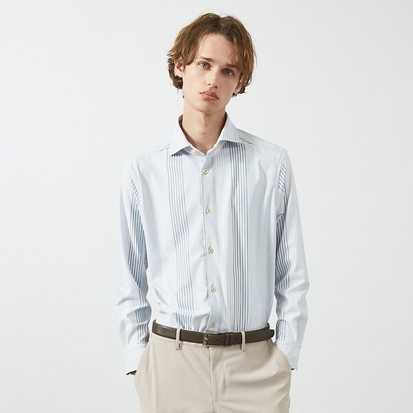 FLEX SHIRTS】360°ストレッチ パッチワークストライプシャツ